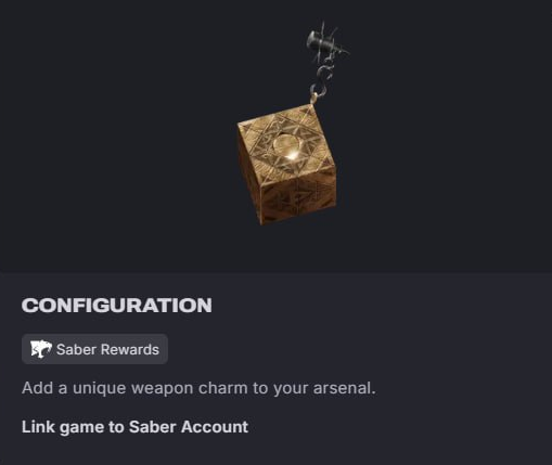 Saber’s reward card showing the gold Configuration weapon charm